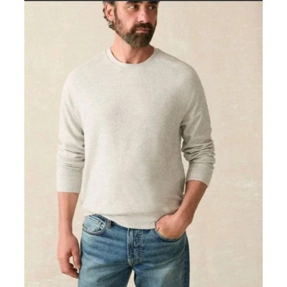 Faherty Legend Sweater Crew Mens 2XL Gray Twill Pullover Long Sleeve NEW $128